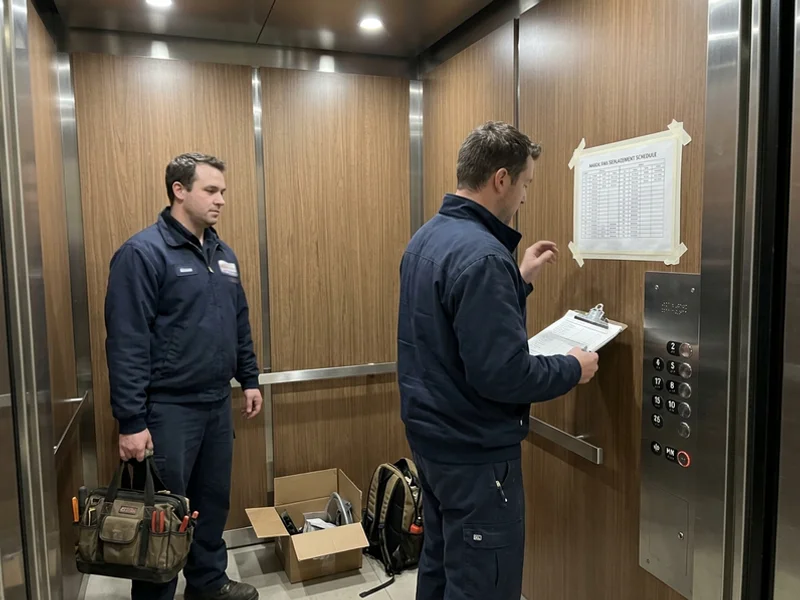 Floor-by-floor replacement schedule posted in a condo elevator