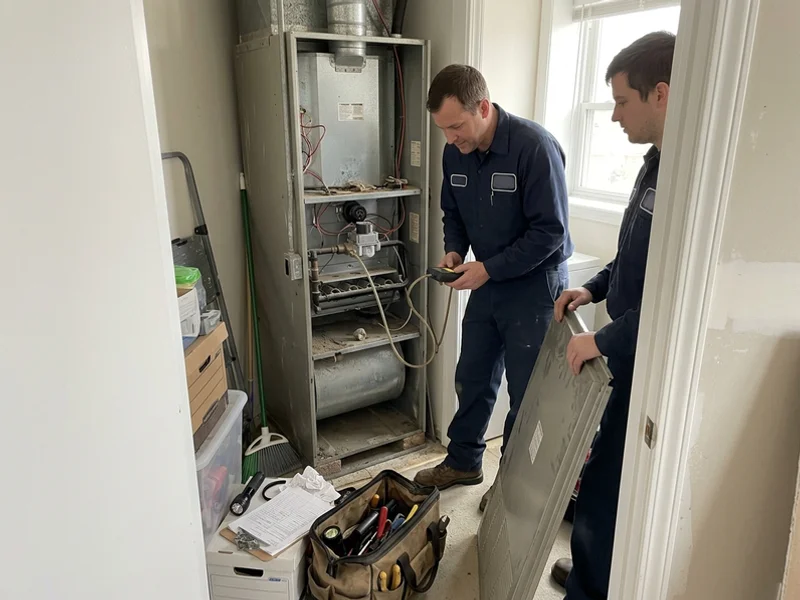 Gas technician checking manifold pressure on a new Magic-Pak MGE unit
