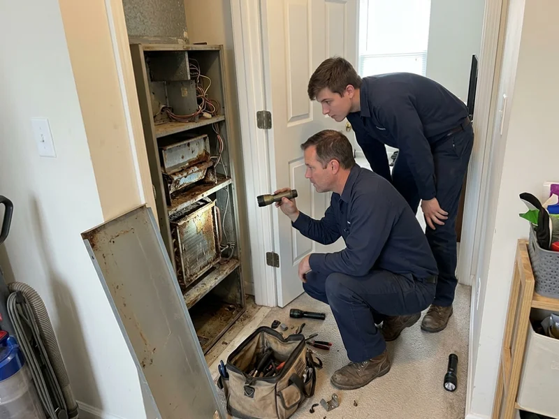 Old 1990s Magic-Pak unit with a corroded heat exchanger