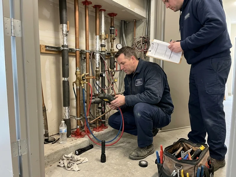 Technician reading a circuit setter with a differential pressure meter
