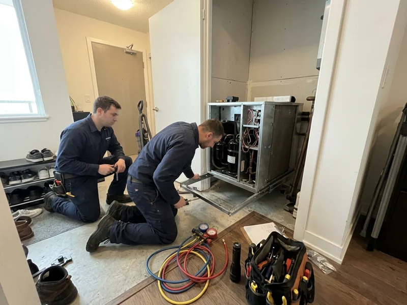 Trane water-source heat pump chassis in a Markham condo closet