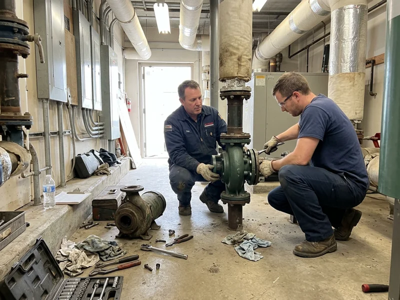Technicians replacing a primary circulating pump