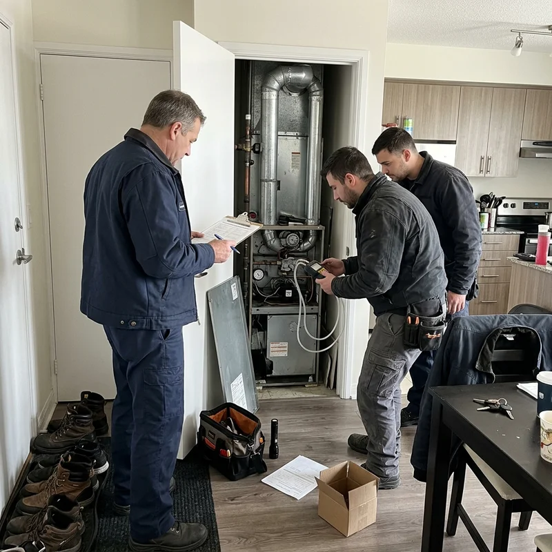 Scarborough operations manager with gas technicians beside a Magic-Pak closet