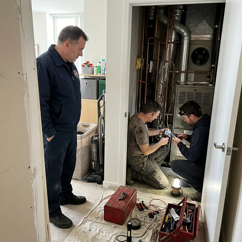 Mississauga operations manager with technicians fitting a zone valve actuator
